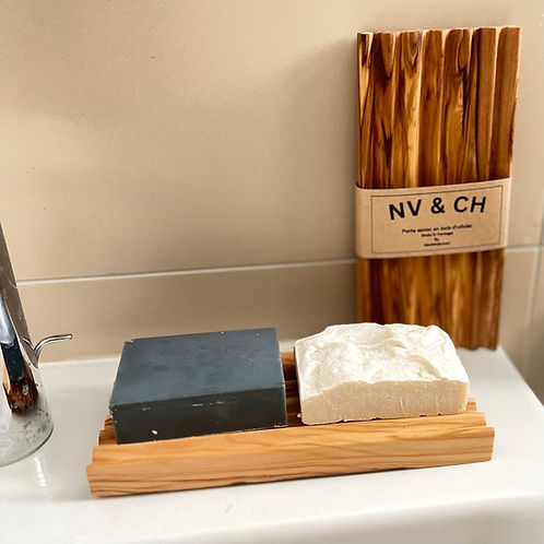 Porte-savon en bois d'olivier zigzag 2 Savons