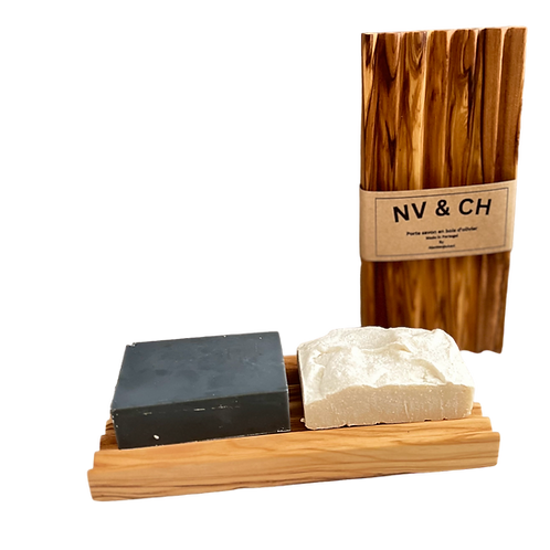 Porte-savon en bois d'olivier zigzag 2 Savons